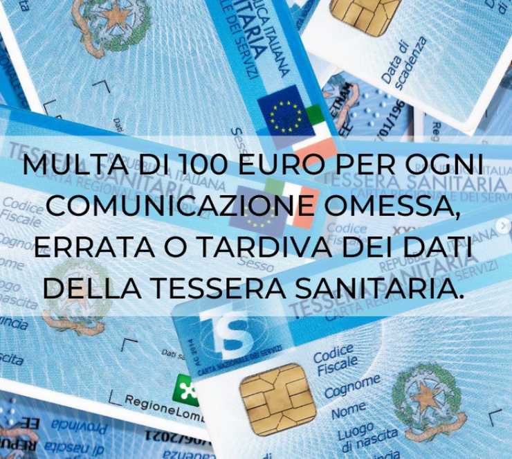 tessera sanitaria e multa di 100 euro