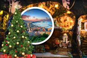 porto Napoli, albero di Natale e presepe per vacanze italiane